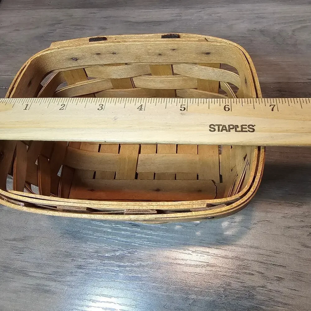 Vintage Longaberger Small Basket Handwoven Brown Rectangle Wood Signed 1994